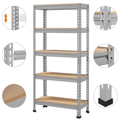 Étagère De Rangement Sans Vis à 5 Niveaux En Métal Gris Clair