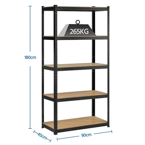 Étagère à 5 Niveaux Étagère Metallique Garage 180 X 90 X 45 Cm Noir