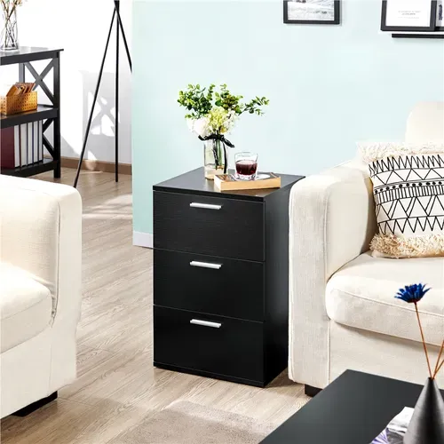 Table De Chevet Noir, Table De Nuit En Bois, Chevet De Lit Avec 3 Tiroirs