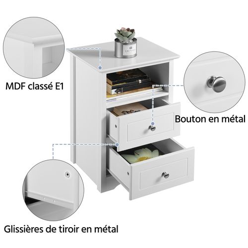 VASAGLE Tables de Chevet Étroite, Lot de 2, Tables d'Appoint avec 2 Tiroirs et Compartiment