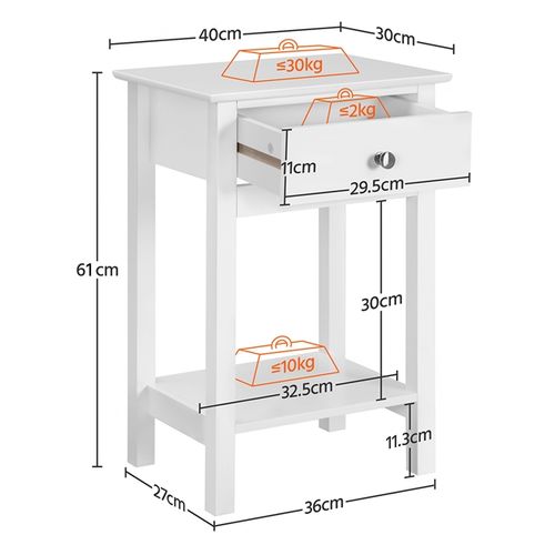 Lot De 2 Table De Chevet Du Lit, Table De Nuit Blanc