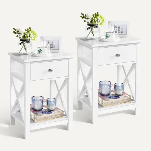 Lot De 2 Tables De Chevet En Bois, Table De Nuit Adulte, 1 Tiroir