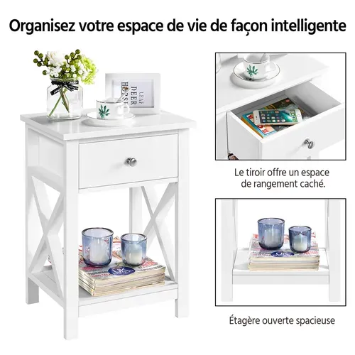 Lot De 2 Tables De Chevet En Bois, Table De Nuit Adulte, 1 Tiroir