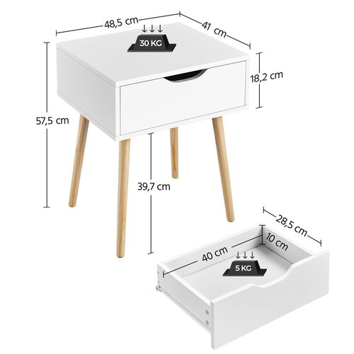 Lot De 2 Tables De Chevets Chambre Table De Nuits Scandinave 48,5 × 41 × 57,5 Cm