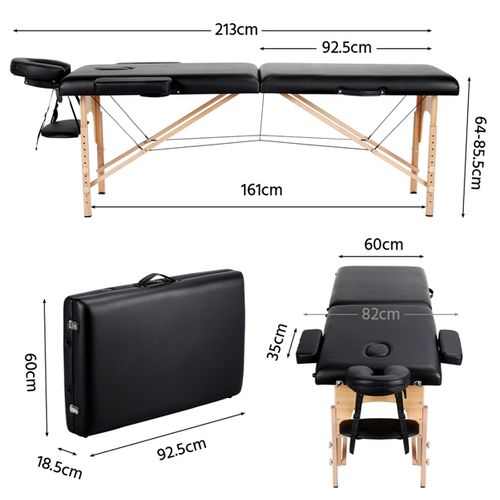 Table De Massage Portable Pliable à 2 Zones Noir