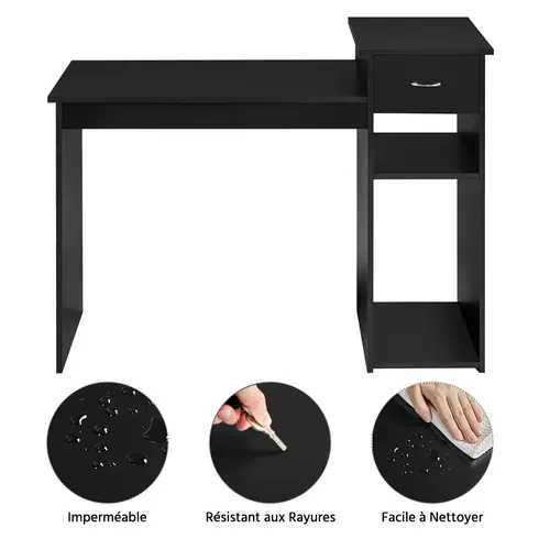 Bureau Droit Informatique Avec Tiroir 112 X 50 X 82 Cm Noir