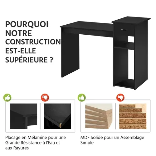 Bureau Droit Informatique Avec Tiroir 112 X 50 X 82 Cm Noir