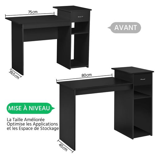 Bureau Droit Informatique Avec Tiroir 112 X 50 X 82 Cm Noir