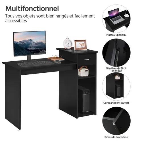 Bureau Droit Informatique Avec Tiroir 112 X 50 X 82 Cm Noir
