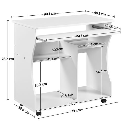 Meuble Bureau Droit Informatique Pour Ordinateur à Roulettes Blanc