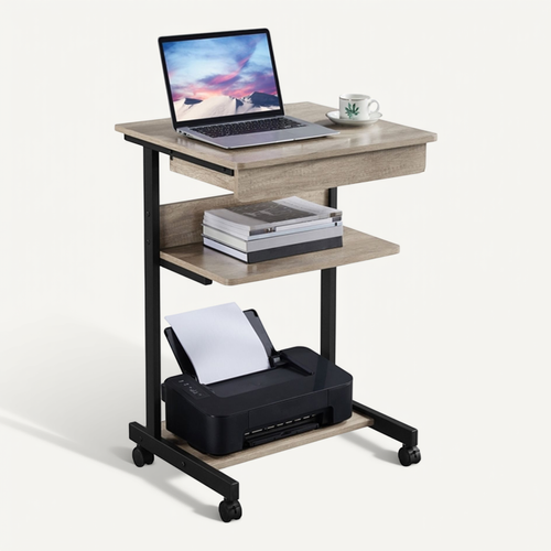Table Informatique Bureau D'ordinateur Portable Roulant Poste De Travail 56 X 51 X 79 Cm Gris
