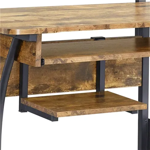 Bureau Informatique Avec 3 Tablettes De Rangement Table Ordinateur 80 X 50 X 132 Cm Marron Rustique