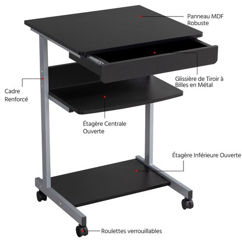 Table Informatique Bureau D'ordinateur 56 X 51 X 79 Cm Noir