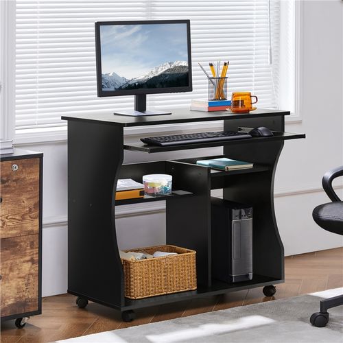 Meuble Bureau Droit Informatique Pour Ordinateur à Roulettes Noir