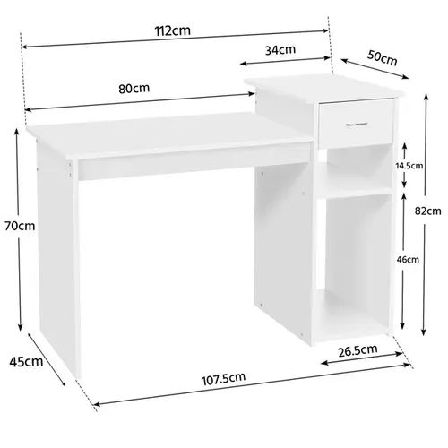 Bureau Droit Informatique Avec Tiroir 112 X 50 X 82 Cm Blanc
