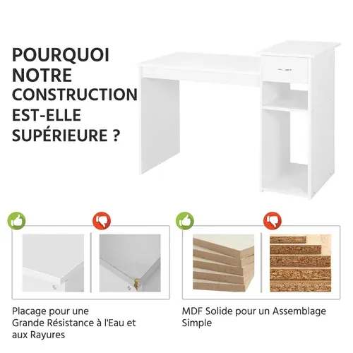 Bureau Droit Informatique Avec Tiroir 112 X 50 X 82 Cm Blanc