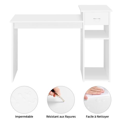 Bureau Droit Informatique Avec Tiroir 112 X 50 X 82 Cm Blanc