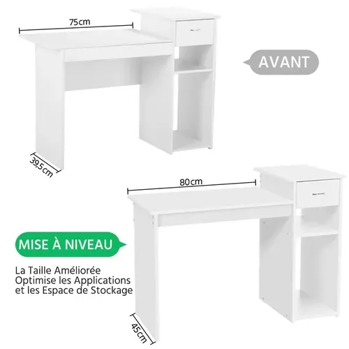 Bureau Droit Informatique Avec Tiroir 112 X 50 X 82 Cm Blanc