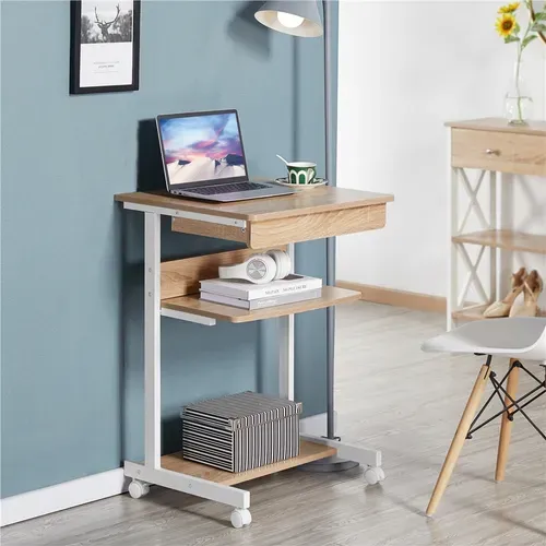 Table Informatique Bureau D'ordinateur Portable Roulant Poste De Travail 56 X 51 X 79 Cm Chêne Clair