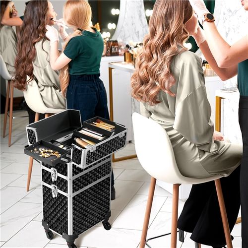 Valise De Maquillage 3 En 1 Coque Gaufrée Brillante Noir