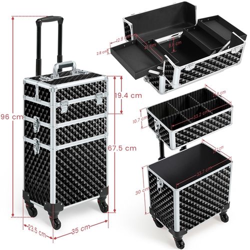 Valise De Maquillage 3 En 1 Coque Gaufrée Brillante Noir