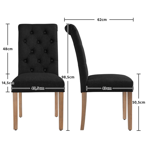 Lot 2 Chaises De Salle à Manger/salon Avec Chêne Tissu Pour Maison Bureau Cuisine Hôtel Noir