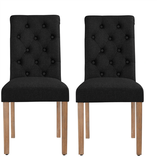 Lot 2 Chaises De Salle à Manger/salon Avec Chêne Tissu Pour Maison Bureau Cuisine Hôtel Noir