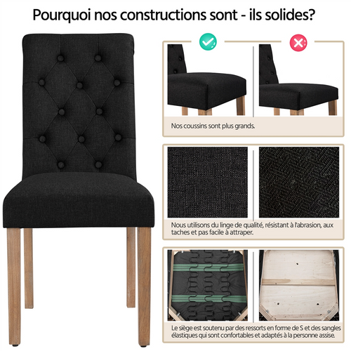 Lot 2 Chaises De Salle à Manger/salon Avec Chêne Tissu Pour Maison Bureau Cuisine Hôtel Noir