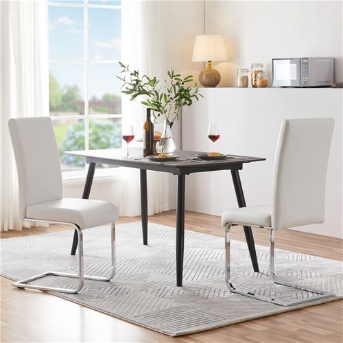 Lot De 2 Chaises De Salle à Manger Assise En Similicuir Rembourrée Épais Cadre En Métal Blanc