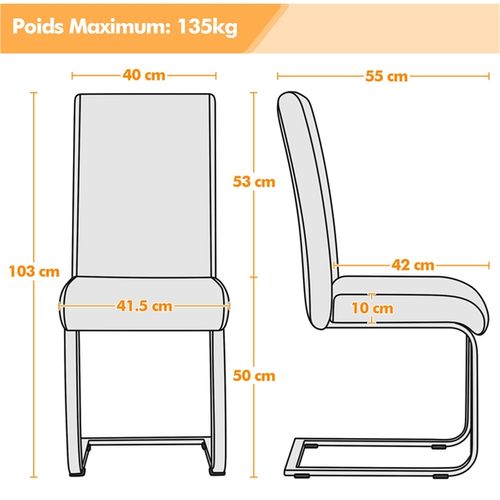 Lot De 2 Chaises De Salle à Manger Assise En Similicuir Rembourrée Épais Cadre En Métal Blanc
