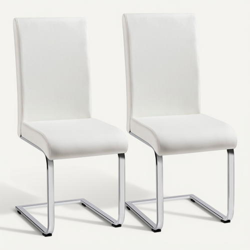 Lot De 2 Chaises De Salle à Manger Assise En Similicuir Rembourrée Épais Cadre En Métal Blanc