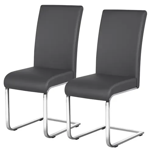 Lot De 2 Chaises De Salle à Manger Assise En Similicuir Gris Foncé