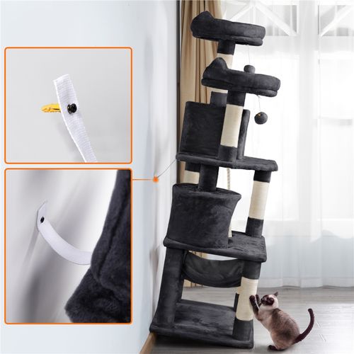 Arbre à Chat Tour à Griffer Avec 2 Niches/hamac Colonne En Sisal