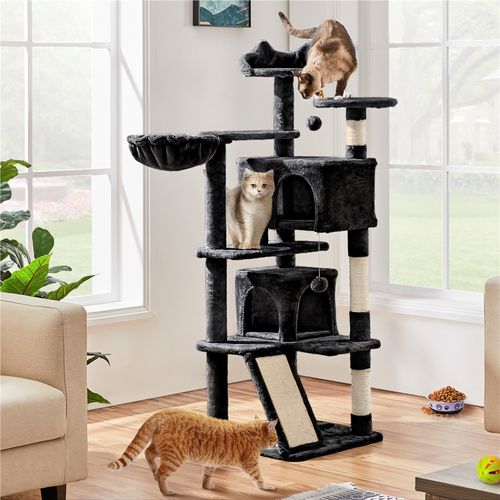 Arbre à Chat Panier Perchoirs Rampe Poteaux En Sisal Boule Suspendue Noir