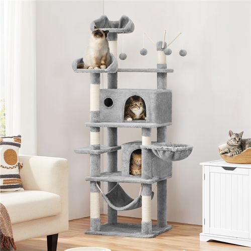 Arbre à Chat Hauteur 170 Cm Gris Clair Tour De Jeux Maison Pour Chat