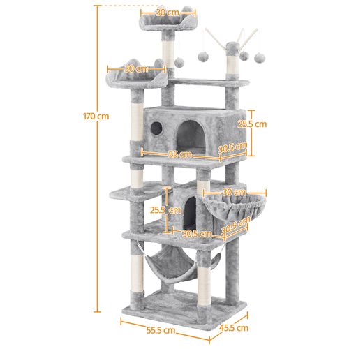 Arbre à Chat Hauteur 170 Cm Gris Clair Tour De Jeux Maison Pour Chat