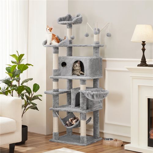Arbre à Chat Hauteur 170 Cm Gris Clair Tour De Jeux Maison Pour Chat