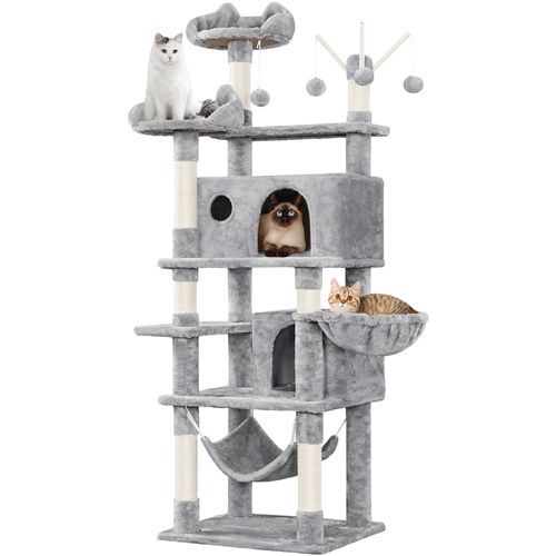 Arbre à Chat Hauteur 170 Cm Gris Clair Tour De Jeux Maison Pour Chat