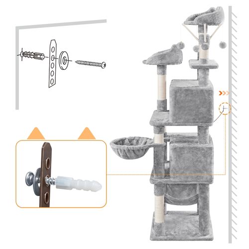 Arbre à Chat Hauteur 170 Cm Gris Clair Tour De Jeux Maison Pour Chat