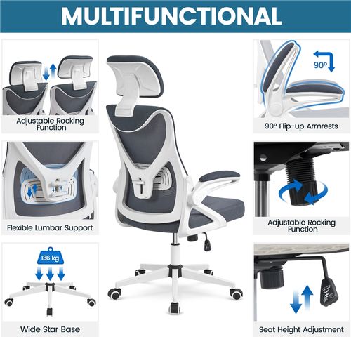 Chaise De Bureau Ergonomique Avec Accoudoirs Réglables Dossier Et Appui-tête