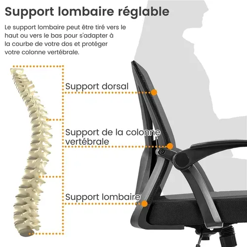 Chaise De Bureau Fauteuil De Bureau Hauteur Réglable à Roulettes Pivotantes Noir