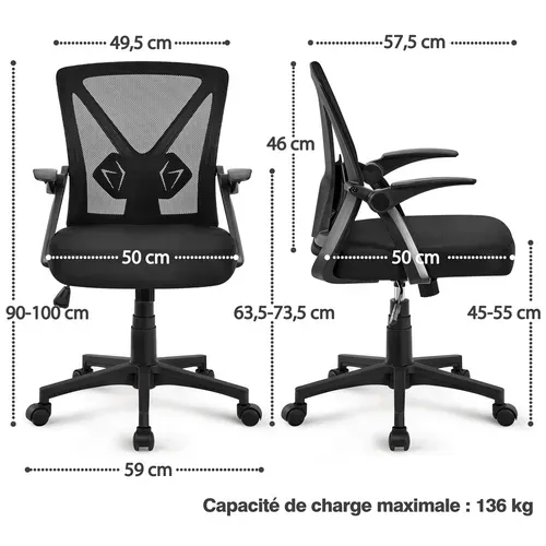 Chaise De Bureau Fauteuil De Bureau Hauteur Réglable à Roulettes Pivotantes Noir