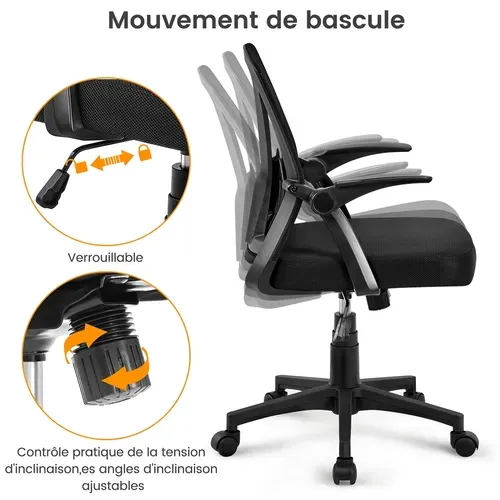 Chaise De Bureau Fauteuil De Bureau Hauteur Réglable à Roulettes Pivotantes Noir
