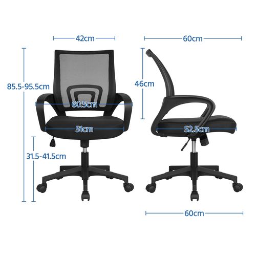 Lot De 2 Chaises Bureau à Roulettes Pivotante Maille Avec Grand Siège