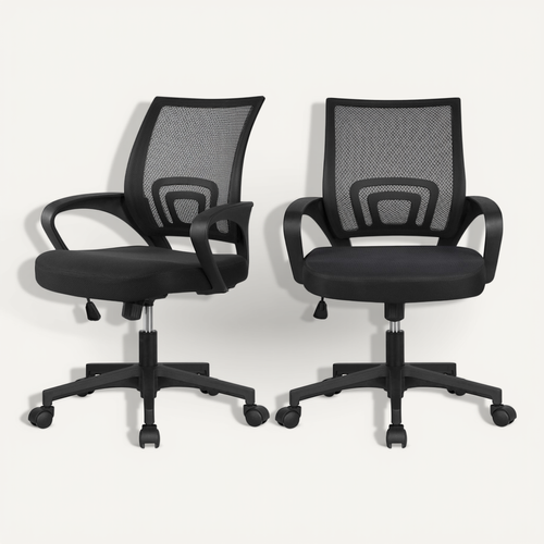 Lot De 2 Chaises Bureau à Roulettes Pivotante Maille Avec Grand Siège