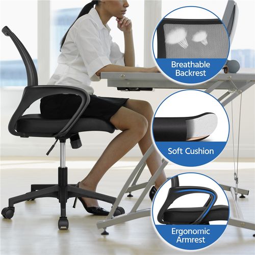 Lot De 2 Chaises Bureau à Roulettes Pivotante Maille Avec Grand Siège
