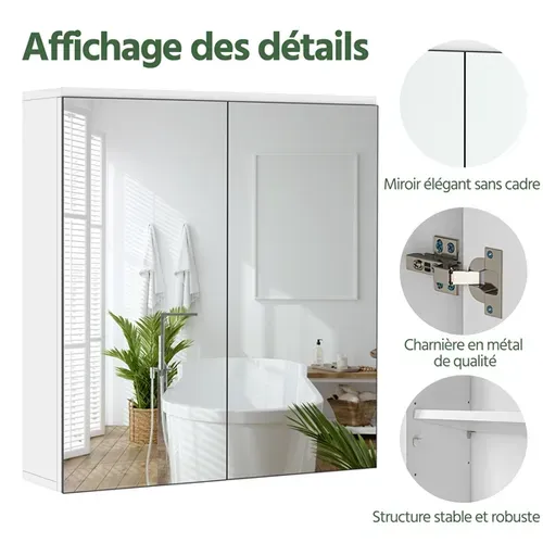 Armoire Murale Salle De Bain Avec 2 Portes Miroirs
