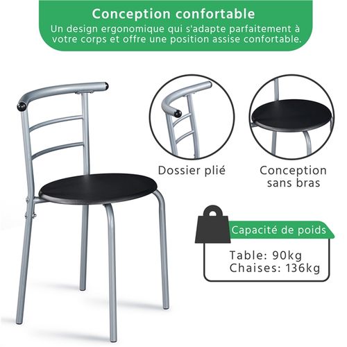 Ensemble Table à Manger Ronde Avec 2 Chaises Noir