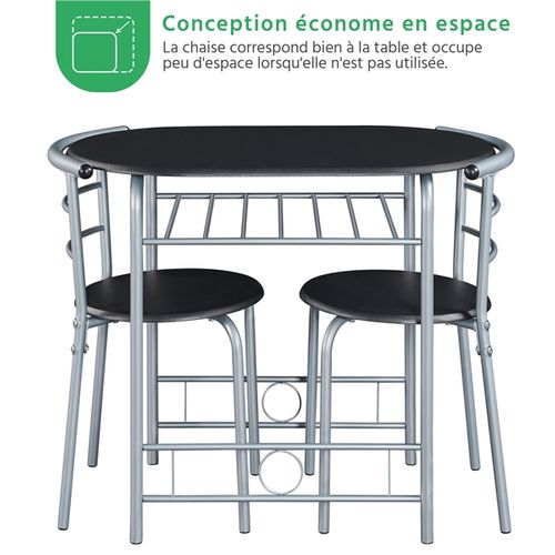 Ensemble Table à Manger Ronde Avec 2 Chaises Noir