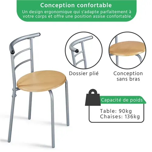Ensemble Table à Manger Ronde Avec 2 Chaises